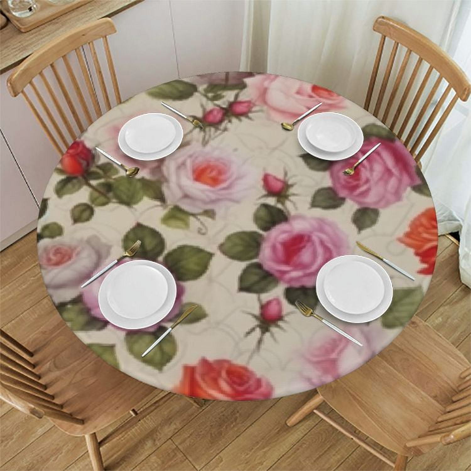 RuiYu Vintage Floral Rose Shabby Chic Flower Round Fitted Table Covers ...