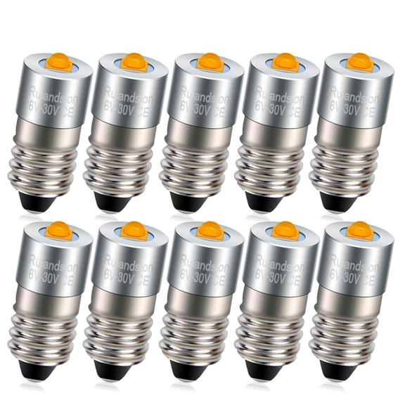 Ruiandsion 10-Pack E10 Miniature LED Bulb, 300LM Warm White 4300K, 18V DC for Portable Tool Lights, Replacement