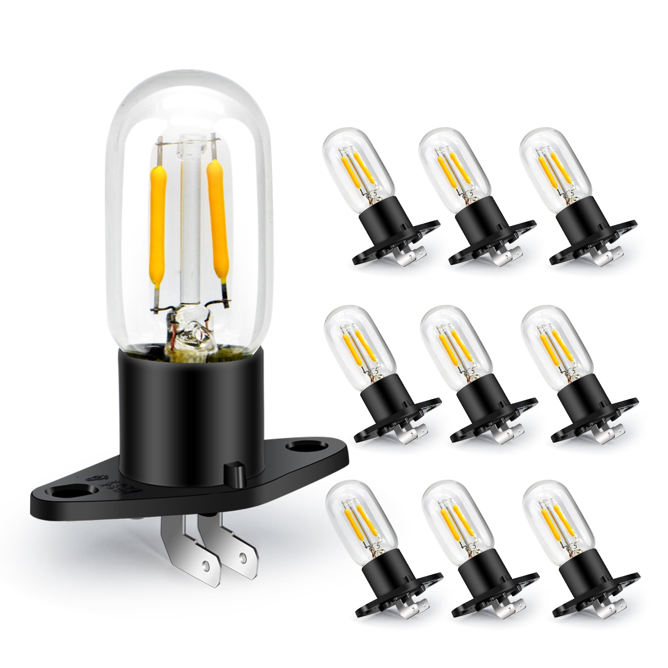 Ruiandsion 10-Pack Microwave Oven LED Bulbs,2W 110-130V 2200K Warm Amber 400LM,Z187 Base Vintage Filament Bulb,Side-Plug Design,Replacement