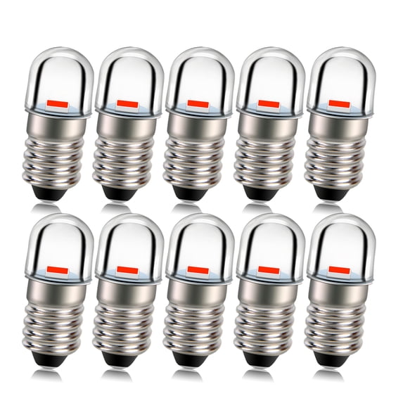 Ruiandsion 10pcs E10 Base Socket LED Bulb Replace Torch Flashlight Bulbs 24V Non-Polarity Red