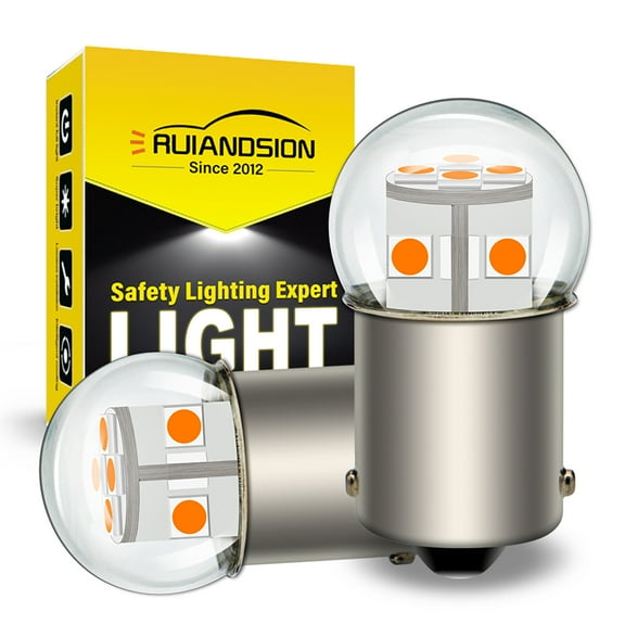 Ruiandsion 1156 BA15S LED Bulb, Amber 2500K Turn Signal Light, Polarity Free 6-30V, for Reverse Backup and Tail Lights, 2-Pack