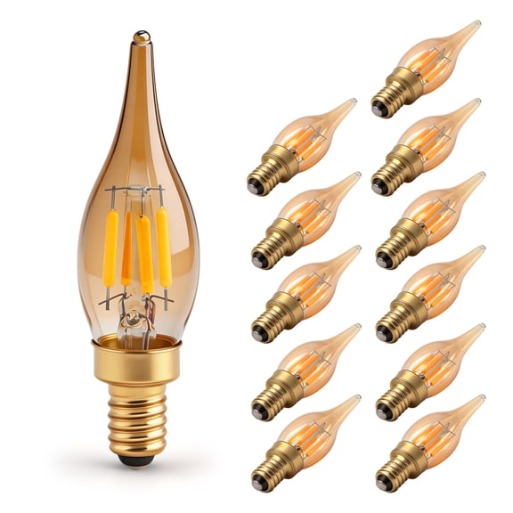 Ruiandsion 12-Pack E12 LED Light Bulbs,2W 110V 100LM Amber Glass Candle Vintage Light,Replacement for Wall Sconce Farmhouse Lamp