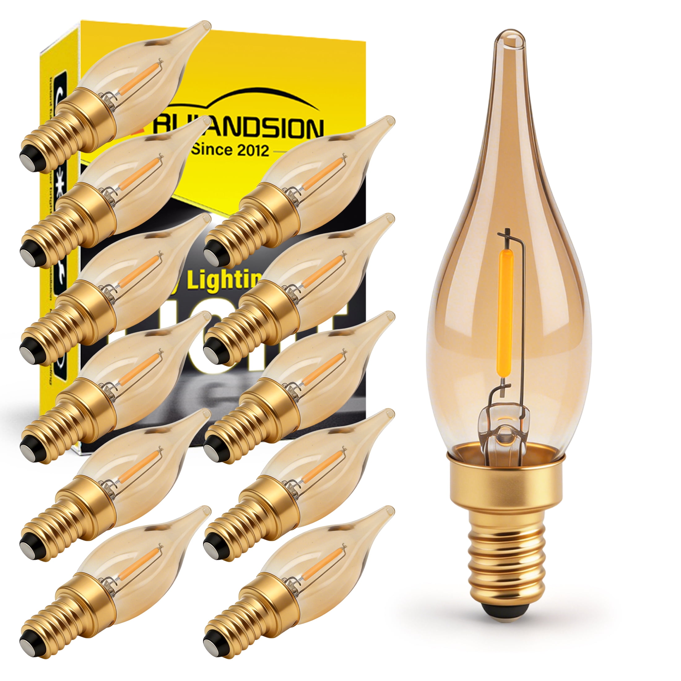 Ruiandsion E12 Retro Filament LED Bulbs,0.5W Amber Glow,No-Flicker, for Wall Sconce, Holiday Decor,12-Pack