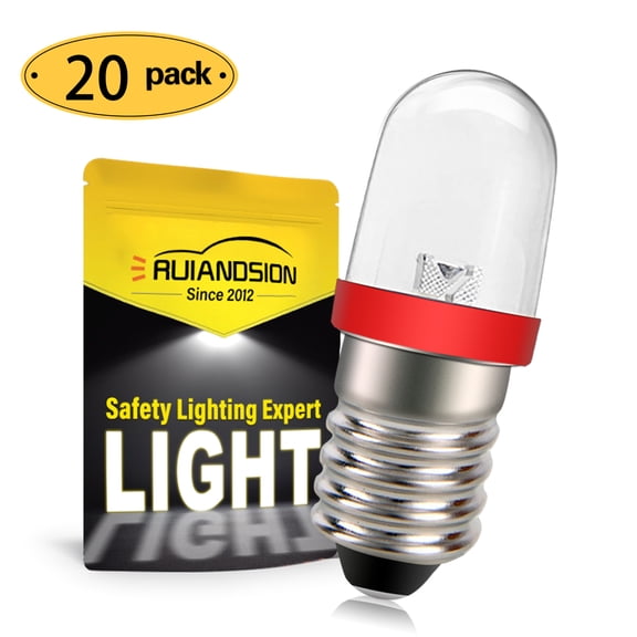 Ruiandsion 20-Pack E10 LED Bulb, 1W 100LM Red 2500K, 6V for Craft Project Lighting Replacement