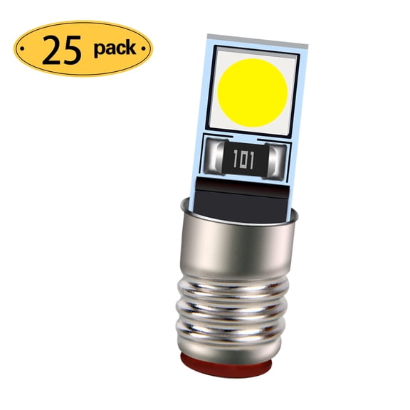 Ruiandsion 25-pack E5 Micro LED Bulb, 3V 100Lm White, AC/DC, for Train Model Lighting, Replacement