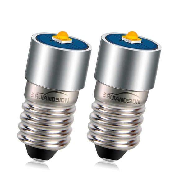 Ruiandsion 2pcs 3-18V E10 LED Bulb Warm White LED Replacement Bulb Upgrade for Flashlights Torch Light,Non-Polarity