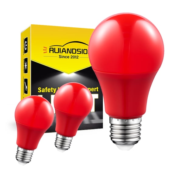 Ruiandsion A19 Red LED Bulb, 9W(70W Halogen) 550Lumens, Waterproof Shatterproof, E26 Base, for Patio String Lights Birthday Party, 3-Pack