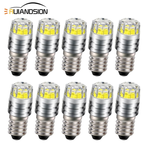 Ruiandsion10-Pack E10 Flashlight Miniature LED Bulbs,3V 0.36W Cool White 6000K 100LM for Small Base Battery Operated Lights