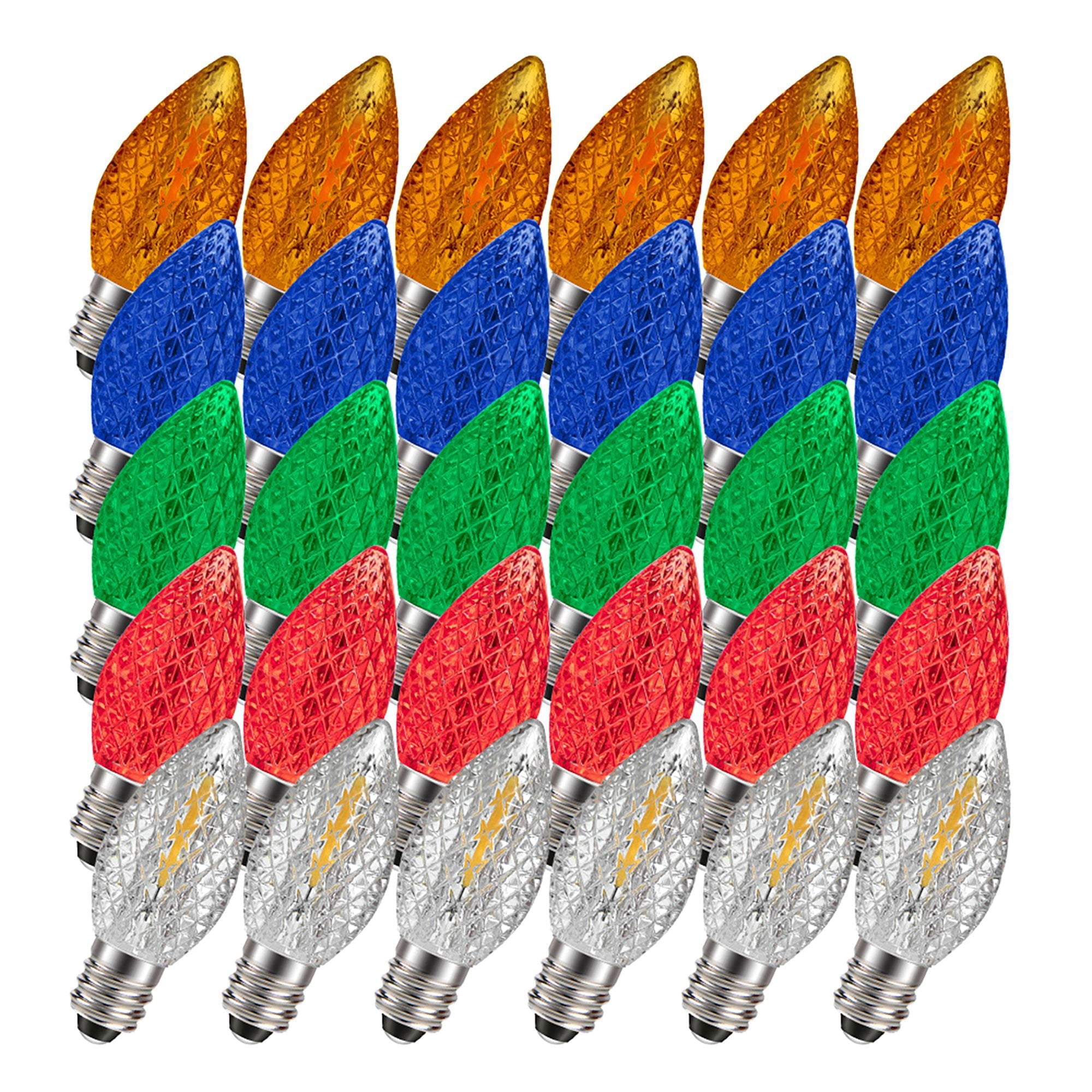 Ruiandsion E12 LED Bulb Assortment,Red Blue Green Orange Yellow Warm White,110V AC for Party Birthday Mood Lighting, Vintage Flame Shape,30-Pack