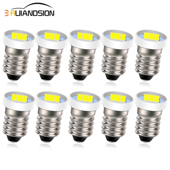 Ruiandsion E10 12V Non-Polarity LED Bulb ,100 LM 0.24W 6000K White Bright for Flashlights Work Lights Model Trains Miniatures,10-Pack