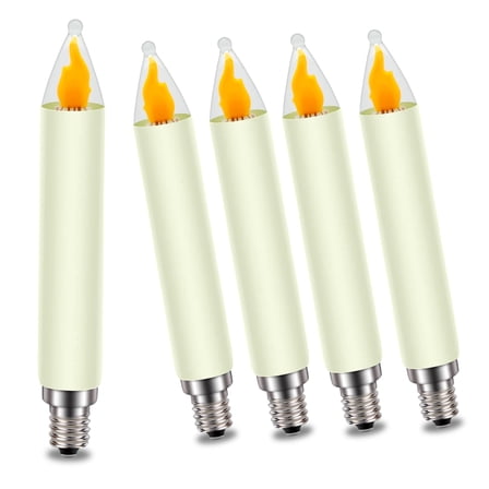 Ruiandsion  E10 Candle LED Bulb, 0.5W 8-55V  Wide Voltage, Warm White 3000K with Flicker Effect, for Decorative Lighting,5-Pack