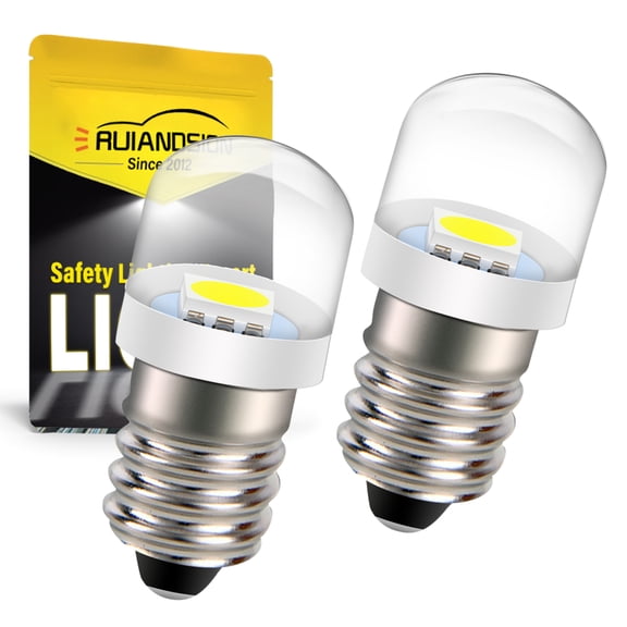 Ruiandsion E10 LED Bulb,0.15W Bright White 100LM for 3V 3.6V 4V Low Power Miniature Lighting in Flashlights Model Train Dollhouse,2-Pack