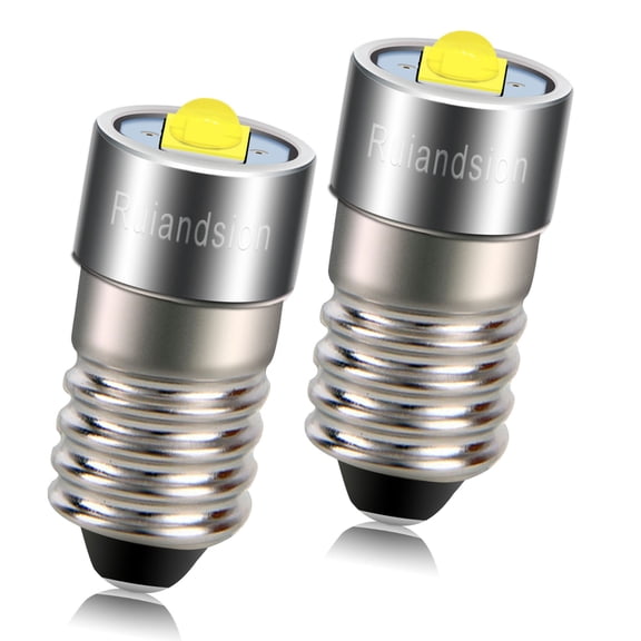 Ruiandsion E10 LED Bulb,2-Pack,0.7-3.2V Wide Voltage 3V 300LM 6500K White Mini Light for Flashlights Work Lights Model Craft
