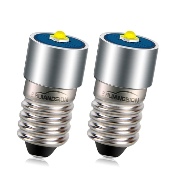 Ruiandsion E10 LED Bulb 3-18V White Flashlight Replacement Bulb,Screw-in LED for Ryobi Torchlight & Lanterns,Negative Earth 2pcs