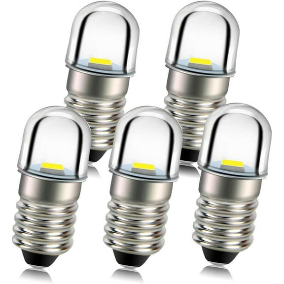 Ruiandsion E10 LED Bulb 4.5V E10 Base Socket White Replace Torch Flashlight Bulbs,Non-Polarity 5pcs
