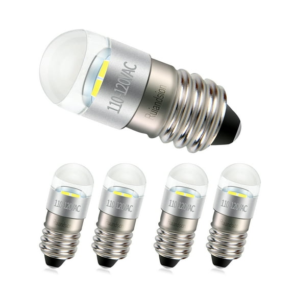 Ruiandsion E10 LED Bulb, 1W 6000K Daylight White, No Flicker, 110-120V for Mini Desk Lamps Night Lights,5-Pack