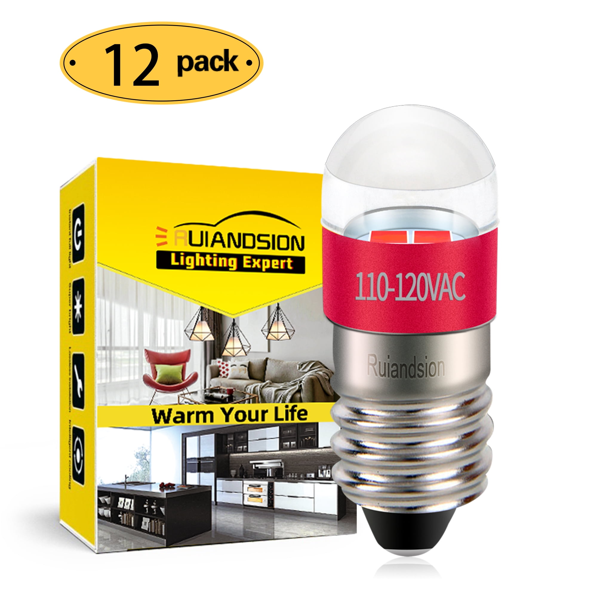 Ruiandsion E10 Red LED Bulb, AC110-120V 1W 100LM 2000K, Replacement ...