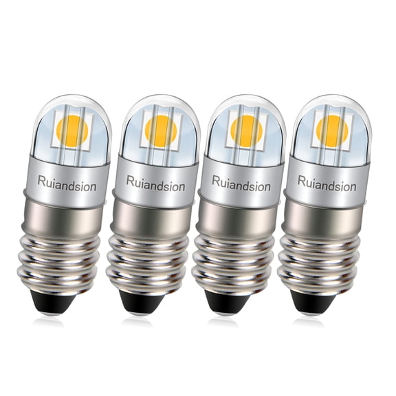 Ruiandsion E10 Screw Base Flashlights Torch Lights LED Bulb 6V Non-polarity 4300K Warm White 4pcs