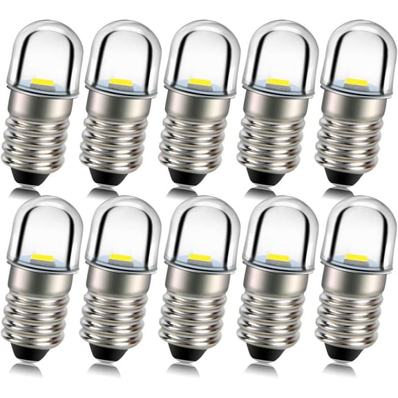 Ruiandsion E10 Screw Base LED Fit Interior Light Torch Bulb Lamp 12V White Non-polarity 10pcs