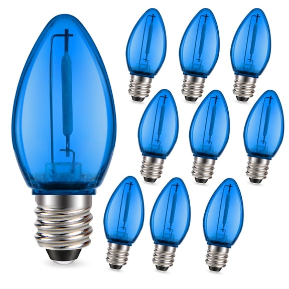 Ruiandsion E12 Blue LED Light Bulb Candle C7 Base 1W 80LM 4000K 110V for Halloween Christmas String Lights Party Decor,10 Pcs