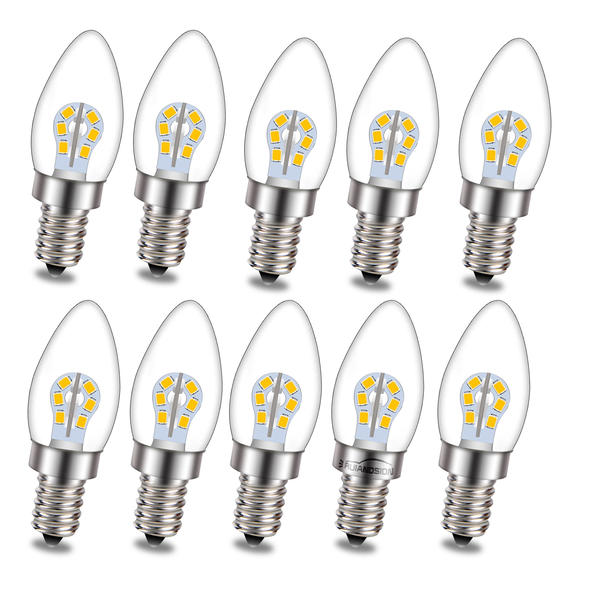 Ruiandsion E12 Candle Flame LED Bulb Warm White 3000K 720LM AC12-80V Universal 30000Hrs Long Lifespan for Patio Festival Party Decoration Lights,10 Pcs
