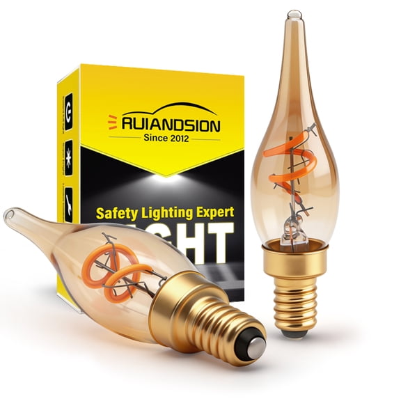Ruiandsion E12 LED Bulbs, 1.5W 2200K Amber Glow, Vintage Filament Candelabra,Night Light for Holiday Decor, 2-Pack