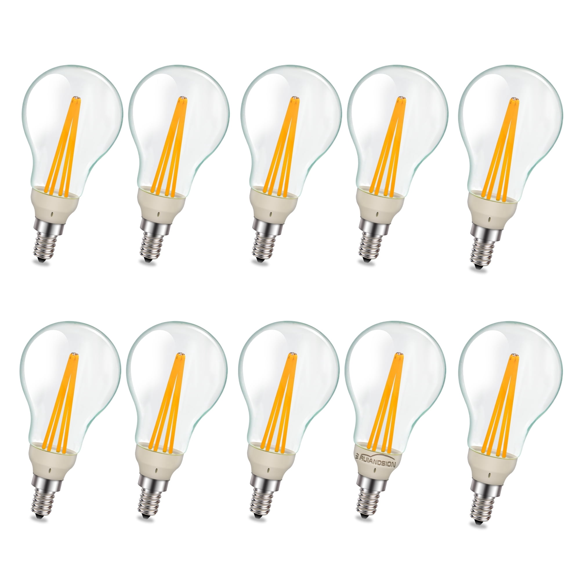 Ruiandsion 10-Pack E12  Vintage Filament LED Bulb, 110V AC 4W 3000K Soft Warm Glow 600LM,Replacement for Candelabra Light,A19
