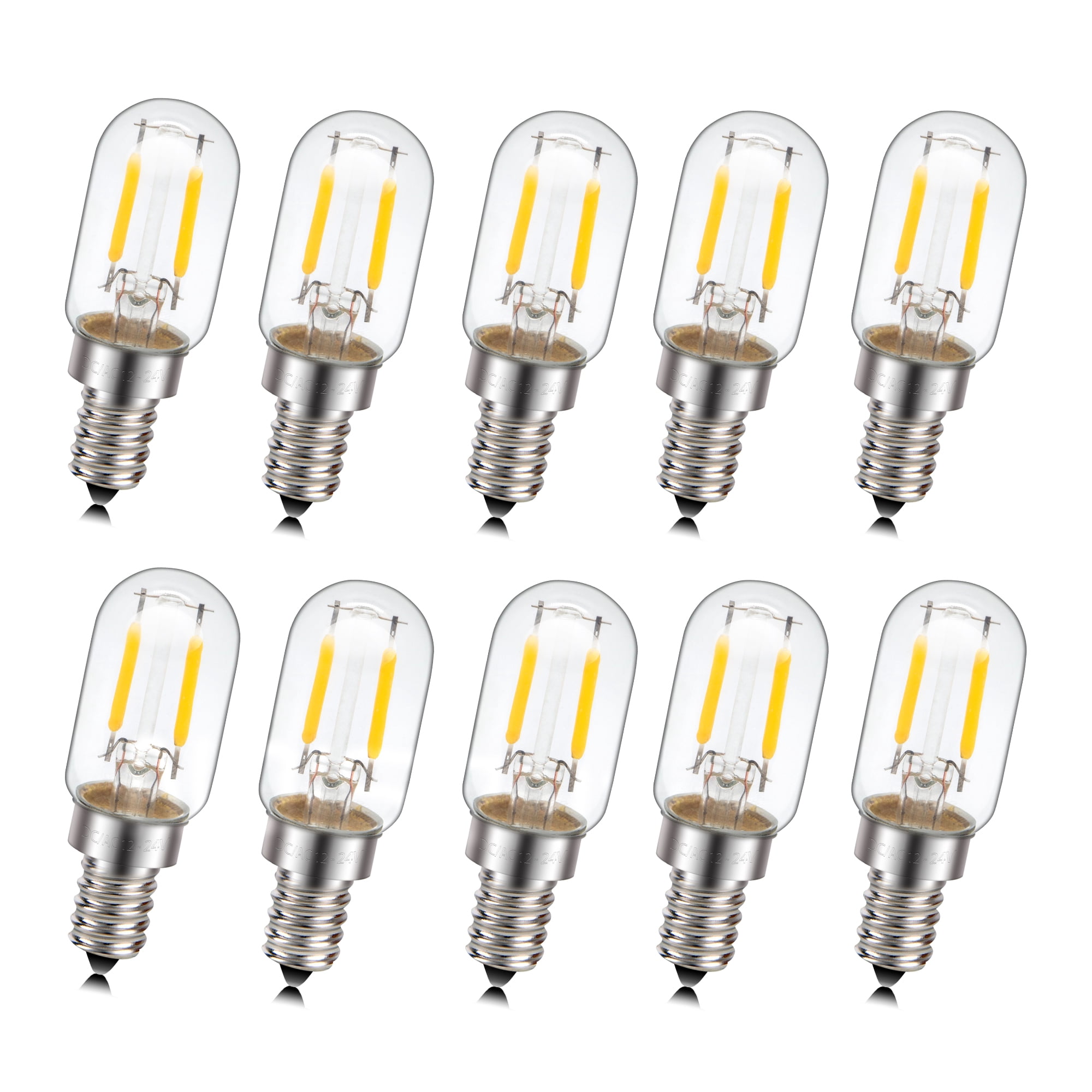 Ruiandsion E12 LED Filament Bulb, 12V 1W 80LM 2700K Warm White, Waterproof for Vanity Mirror Candleholder String Lights, 10 Pcs