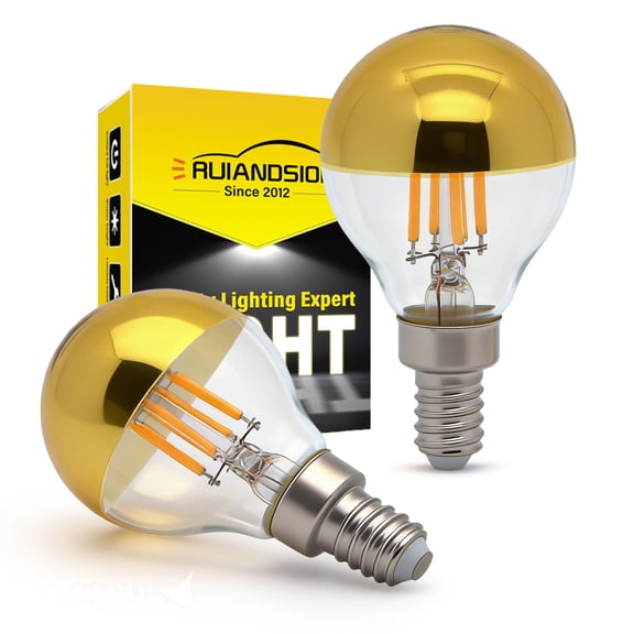 Ruiandsion E12 Retro LED Bulb,4W 110-130V Warm Amber 2700K Gold Plated Top,Replacement for Bistro String Industrial Exposed Fixture,2-Pack