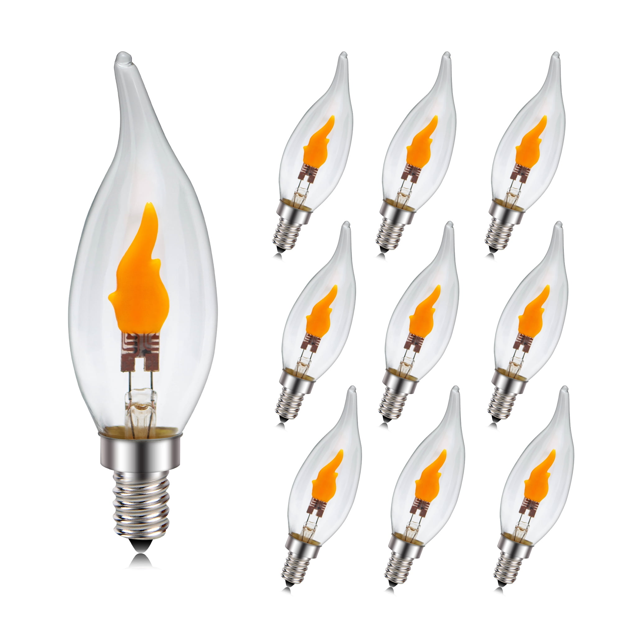 Ruiandsion E12 Warm White Flame Tip LED Bulb CA32 120V Waterproof 3000K 30 LM for Christmas Decoration Holiday Party and Festive ,Pack of 10