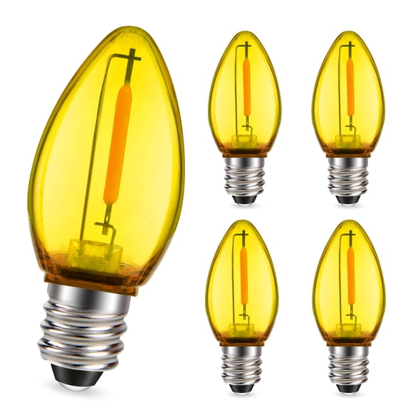 Ruiandsion E12 Yellow LED Candle Bulb 110V Waterproof 2500K C7 Base for Christmas Decor Halloween Party Lighting,Pack of 5