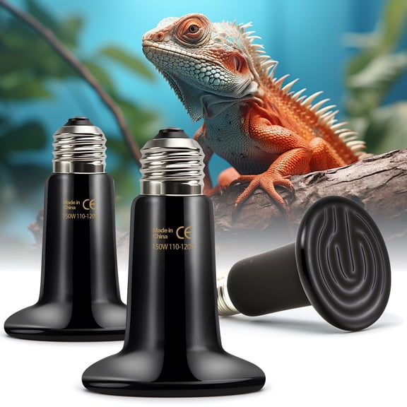 Ruiandsion 150W Ceramic Heat Emitter Bulb, E26 Base Black, No Light Heat Lamp, 110V for Reptiles, 3-Pack