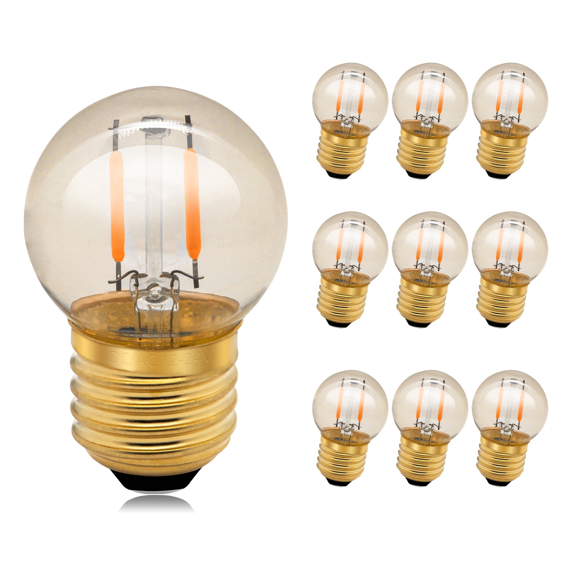 Ruiandsion 10-Pack E26 Base G40 LED Light Bulbs,110-130V 1W (10W)  Warm Amber Glow 2200K Waterproof, for  Outdoor String Lights