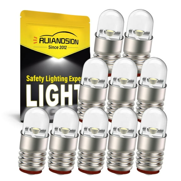 Ruiandsion E5 Base Miniature LED Light Bulb,3V 0.1W 100 LM 6500K Cool White for Miniature Displays Model Tiny Buildings and DIY Craft Projects,Pack of 10