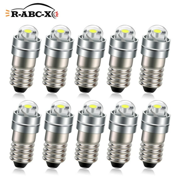 Ruiandsion E5 LED Bulb White COB Chip 3V 360 Degree Lighting for Flashlights Camping Lights Decor,(pack of 10)