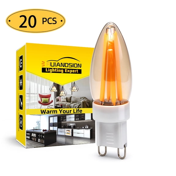 Ruiandsion G9 LED Light Bulb, 110-130V 4W (40W Halogen) 330Lumens, 2200K Amber Glow, Non-Dimmable, No-Flicker, for Vintage Home Decor,20-Pack