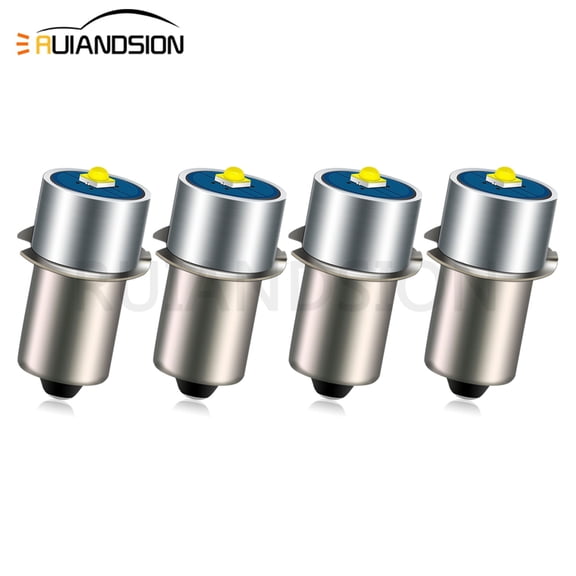 Ruiandsion P13.5S Flashlight White LED Bulb Non-Polarized 6V 9V 12V 18V 24V 30V AC for Bike Light Camping Lantern Solar Light Replacement,Pack-4