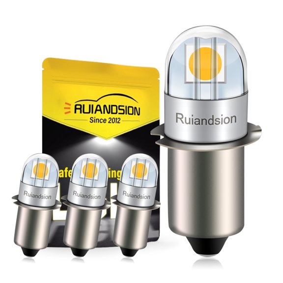 Ruiandsion PR2 Bullet Shape LED Bulb,3V 0.36W 80Lumens 4300K Warm White, Non-Polarity, P13.5s Base for Camping Lantern, 4-Pack