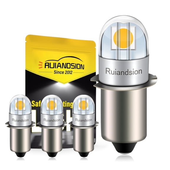 Ruiandsion PR2 Bullet Shape LED Bulb, 4.5V 0.45W 80Lumens 4300K Warm White Non-Polarity, P13.5s Base for Mini Flashlight, 4-Pack