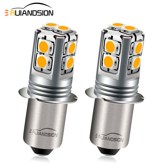 Ruiandsion P13.5S LED Light Bulb,6-40V(9V 12V 18V 24V 30V 36V),600 LM Yellow Non Polar for Bike Flashlight Camping Gear and Emergency Lights,Pack-4