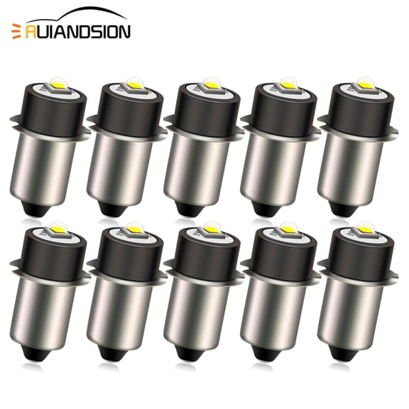 Ruiandsion P13.5S LED Replacement Bulb, 10-Pack, 6-9V DC Non-Polarity 300 LM 6000K White for Low Voltage Work Light Camping Gear Bicycle Light