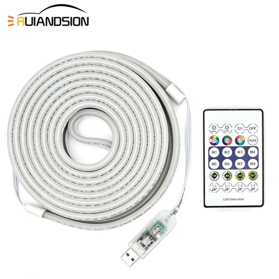Ruiandsion RGBIC 16.4ft LED Neon Strip Light, DC 5V USB Bluetooth App and IR Control, Flexible Waterproof for Game Room Bedroom, 1-Pack