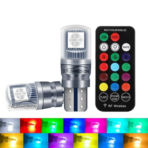 Ruiandsion T10 LED Light Bulb,12V 880 LM 13 Colors Remote Control RGB Flash for Automotive Interior Dome Trunk Lighting,1 pair