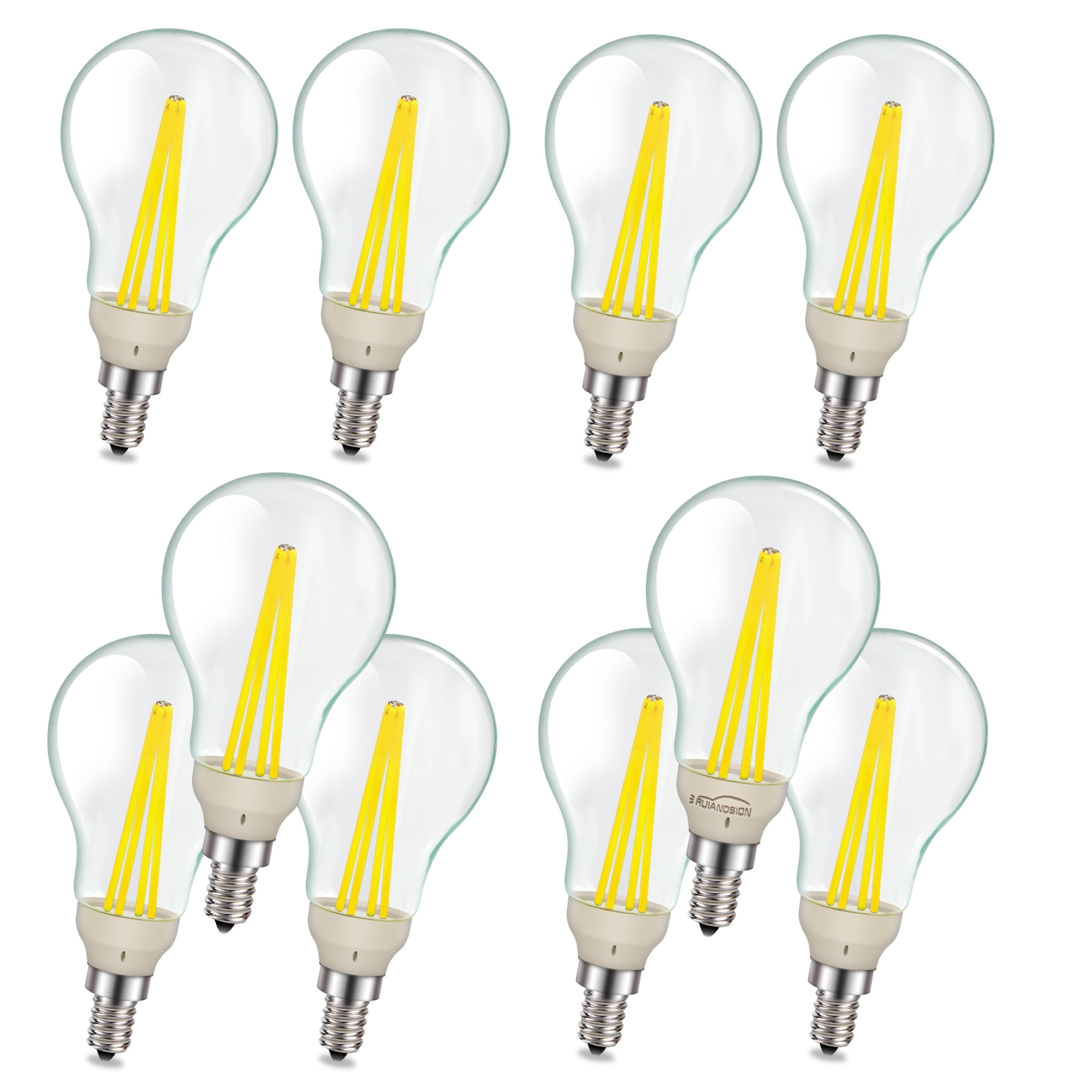 Ruiandsion 10-Pack E12 Base LED Filament Light Bulbs, 110V AC 4W 600LM 6000K Daylight,360° Beam for Boat Marine RV Lighting, Vintage A19,Replacement