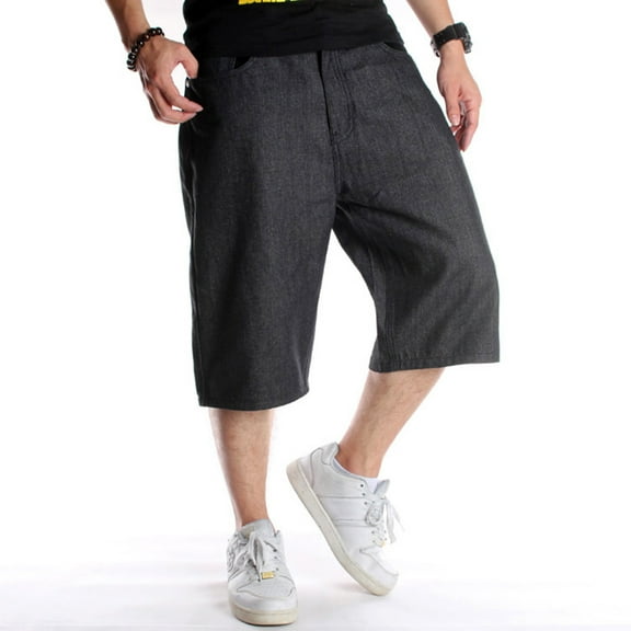 Ruiatoo Baggy Jeans Shorts for Men Denim Hip Hop Loose Fashion Skateboard Pants Black (C239-1,Size 30)