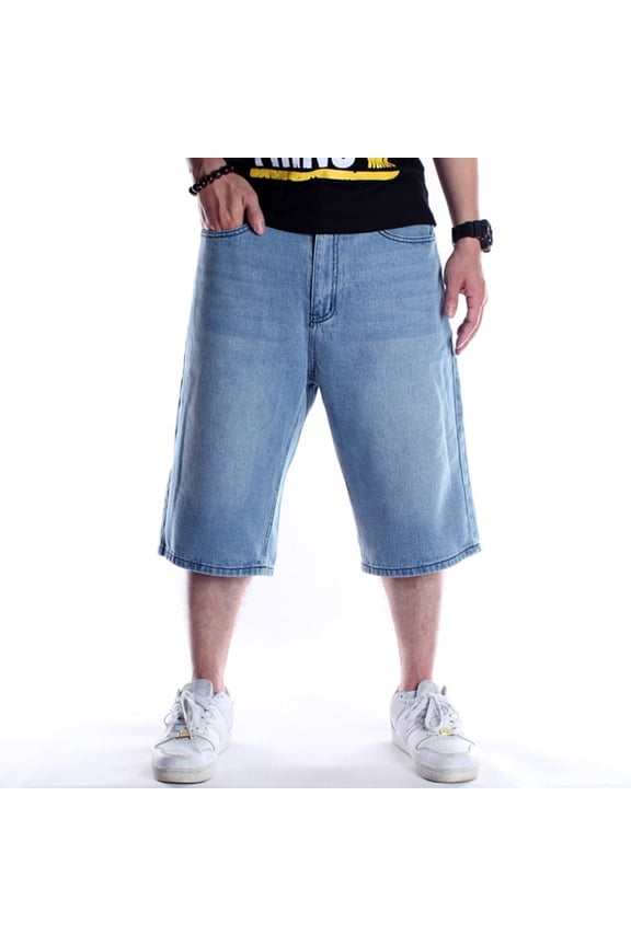 Baggy Jeans Shorts for Men Denim Hip Hop Loose Fashion Skateboard Pants Blue (022-1,Size 38)