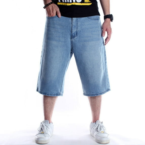 Ruiatoo Baggy Jeans Shorts for Men Denim Hip Hop Loose Fashion Skateboard Pants Blue (022-1,Size 46)