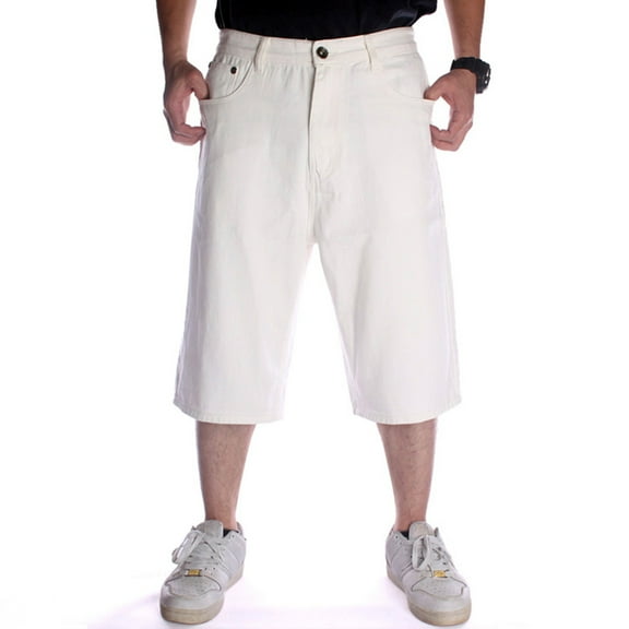 Ruiatoo Baggy Jeans Shorts for Men Denim Hip Hop Loose Fashion Skateboard Pants White (108-1,Size 38)