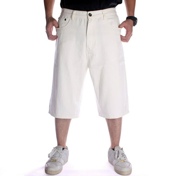 Ruiatoo Baggy Jeans Shorts for Men Denim Hip Hop Loose Fashion Skateboard Pants White (108-1,Size 46)
