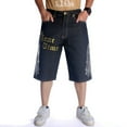 thumbnail image 1 of Ruiatoo Baggy Jeans Shorts for Men Denim Hip Hop Loose Fashion Skateboard Pants with Embroidery Black (020-1,Size 40), 1 of 5
